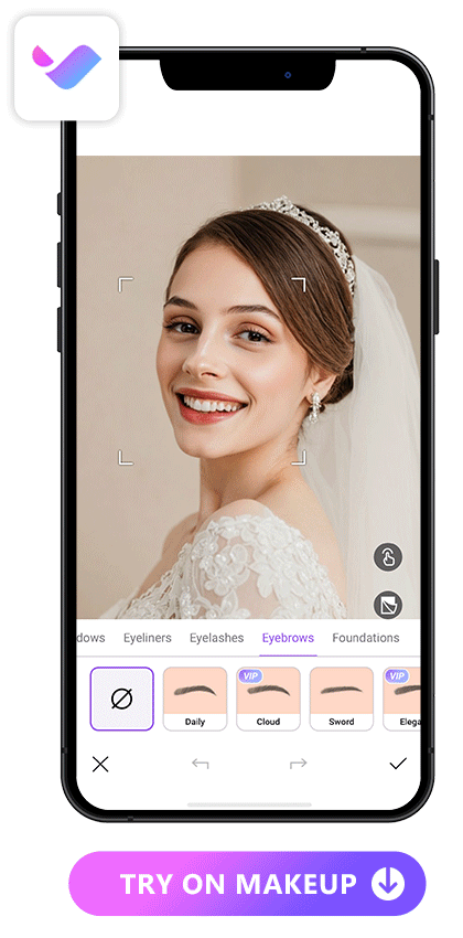 virtually try on 5 different wedding makeup looks with Vivid Glam in the UI mockup